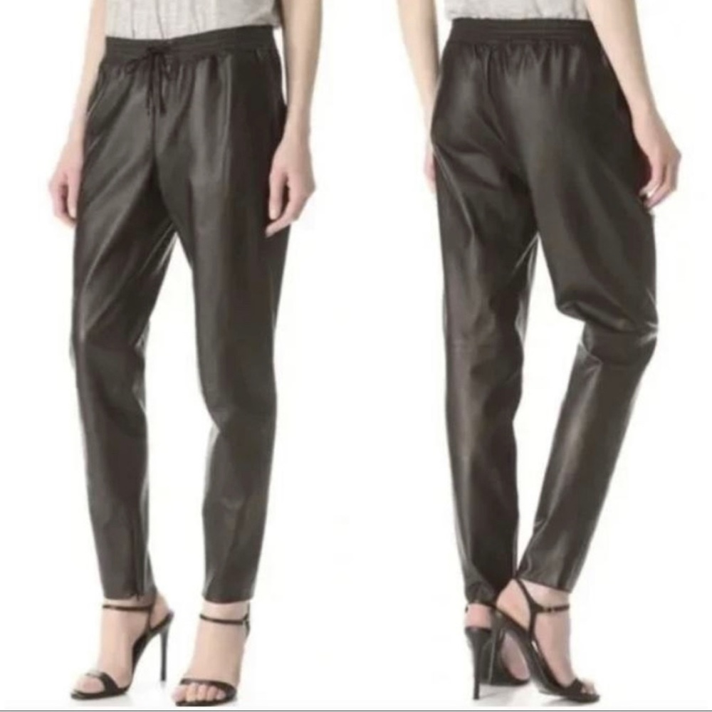 Vince 100% Genuine Lamb Leather Pull On Drawstring Ankle
Zip Pants, Silk Pockets